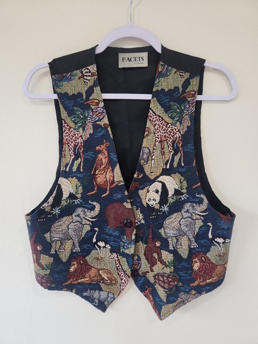 Vintage 90s Safari Embroidered Tapestry Vest Facets by Mirrors Made in USA Sz M